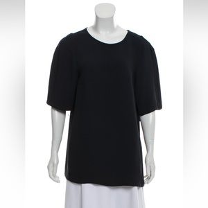 Stella McCartney Blouse, short sleeve, crew neck, back button closures, NAVY, 8